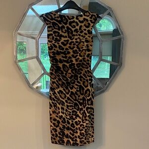 David Meister Leopard-Print Midi Dress in Brown and Black
